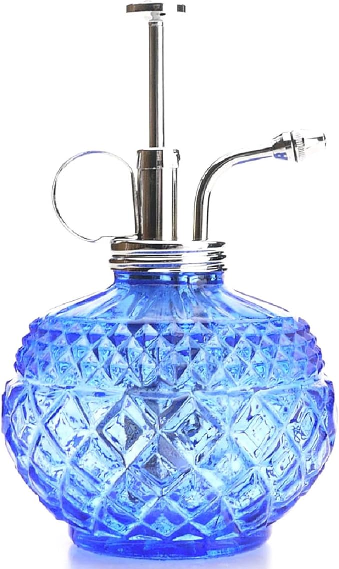 Plant Mister- Blue Glass Bottle & Brass Sprayer (Chrome)