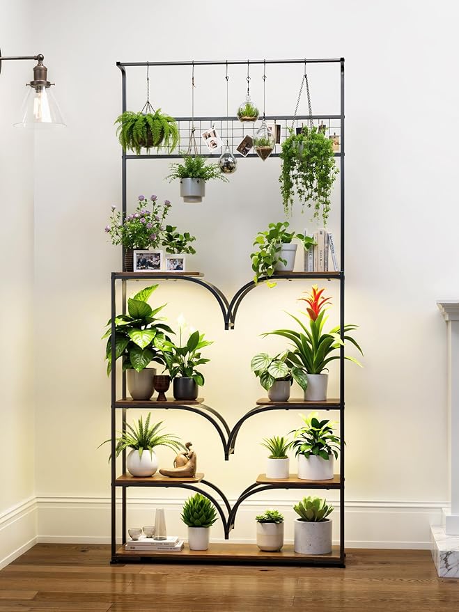 Plant Stand Indoor with Grow Lights - 78" Tall Metal Plant Rack with Adjustable Shelf, Large Flower Shelf for Living Room, Corner Display