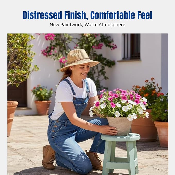 Wooden Stool Plant Stand Flowerpot Rack Round Rustic Small Display Stand Flower Shelf for Garden Office Table Home Decoration, Blue