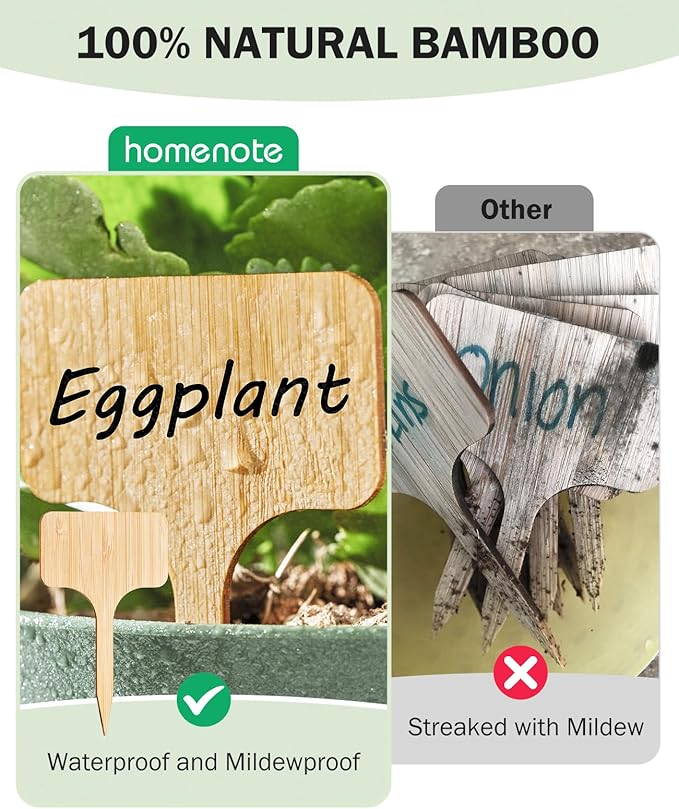 Homenote Plant Labels 100Pcs,Bamboo,Plant Tags for Seedling,T-Type Tags for Plants,Outdoor Garden Markers,Vegetable Seedling(2.36" x 4“)