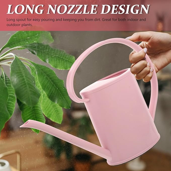 Lurrose 2l Long Spout Watering Can Pink Gardening Watering Kettle for Indoor and Outdoor Plants with Sturdy Spout