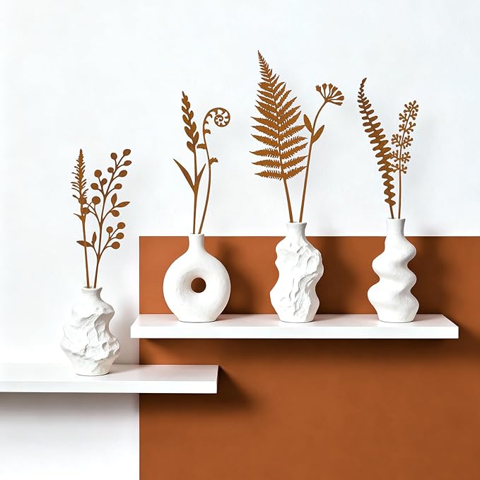 8-Piece Fern & Leaf Garden Stakes – Hand-Rusted Metal Plant Stakes for Flower Beds, Lawns, Pots, Patio, Outdoor Garden Décor, Yard Art & Plant Decorations