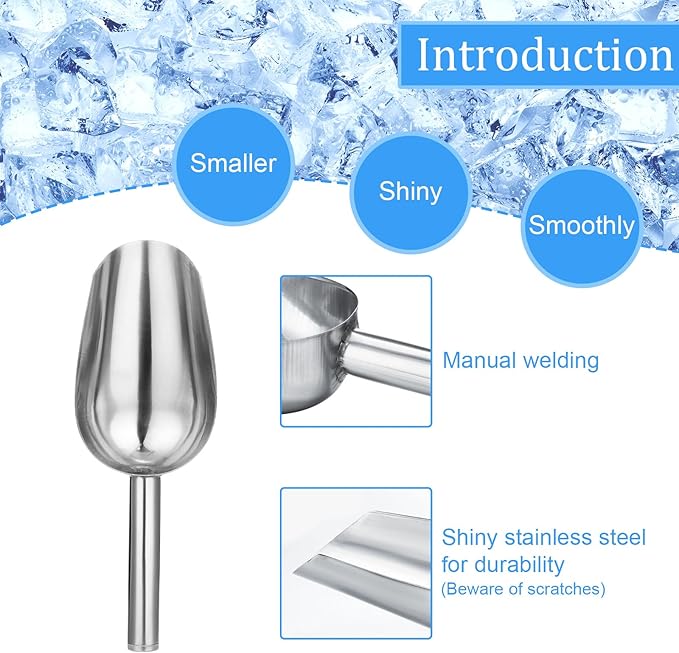 3 Packs 6 Ounce Stainless Steel Ice Scoop Small Metal Food Scoop for Home Kitchen Shop Bar Buffet Ice Cube Candy Popcorn Coffee Beans Food Jars Canister