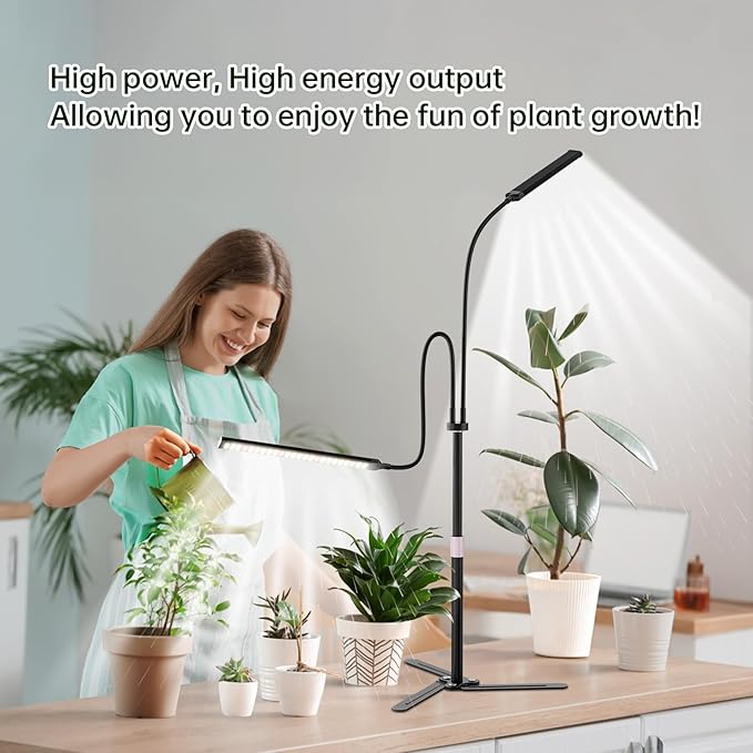 Super-Energy Tabletop LED Grow Lights 9.8"-32"Height Adjustable for Indoor Small/Medium Plants 6000K Full Spectrum with 3 Dimmable Model,Auto On Off Timing 3 9 12Hrs,5 Brightness(2Strip Black)