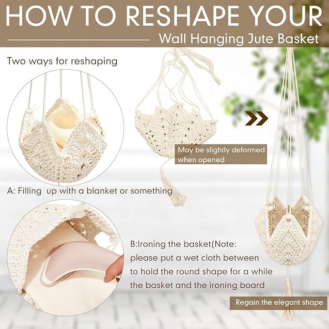 Shappy 1 Pack Jute Crochet Long Plant Hanger for 3 Inch to 12 Inch Pots, Macrame Plant Holder Rope with S Shaped Hooks for Halloween Home Decor (White)