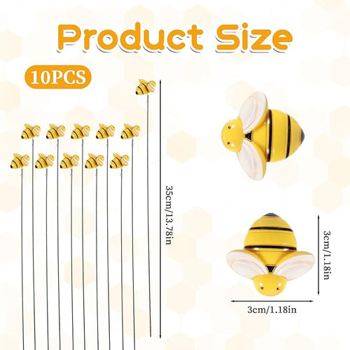10PCS Bee Garden Stakes Decor Small Bees Yard Decor Metal Garden Stakes Honey Bee Decors Spring Summer Resin Bumble Bees Gardens Stake for Lawn Corridor Plant Pot Pathway Flower Bed