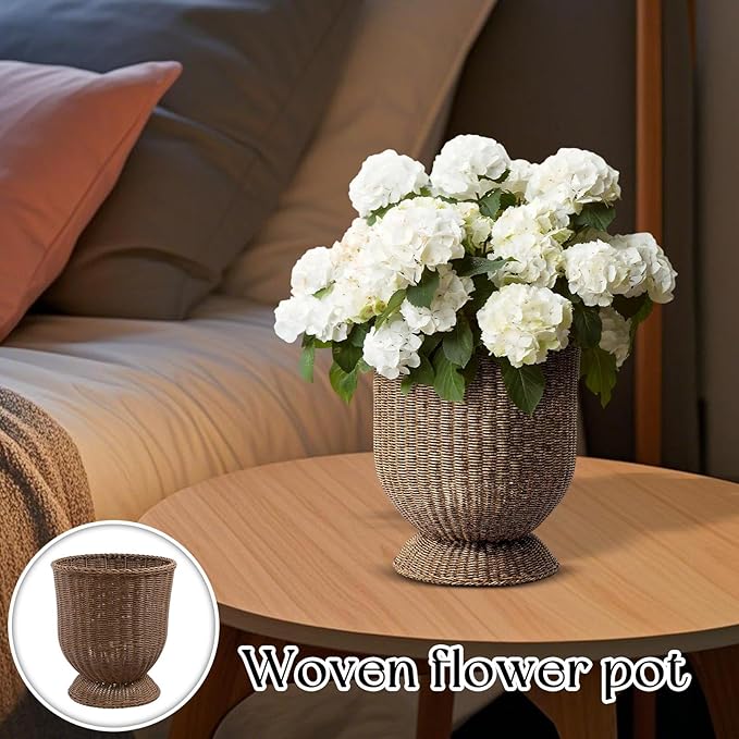 12 Inch Handwoven Boho Wicker Basket,Woven Decorative Storage Basket and Planter for Porch Patio Backyard Home Garden