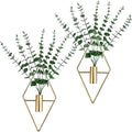 GREENTIME 2 Pack Hanging Plants Faux Eucalyptus with Gold Diamond Metal Hanging Vase for Teacher Appreciation Living Room Bedroom Boho Kitche Wall Shelf Outdoor