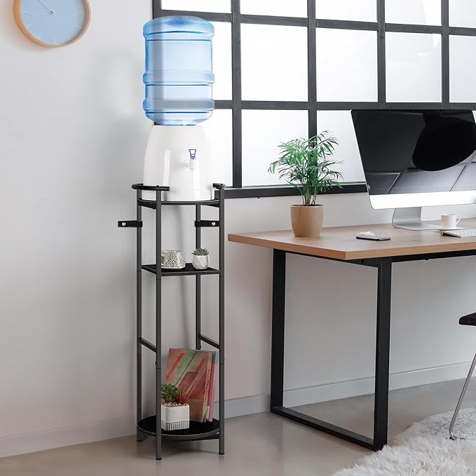 OYEAL Drink Dispenser Stand 3-Tier Water Bottle Jug Holder with 2 Storage Shelves, Multi-Tier Plant Shelf for Ceramic Water Dispenser, Water Filter Bottle, Water Crock Dispenser, Plants, Black