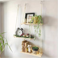 3-Tier Boho Hanging Shelves for Wall - Rustic Floating Wood Shelves with Rope, Macrame Plant Shelf Organizer for Home Decor - Farmhouse, Bohemian Style for Bedroom