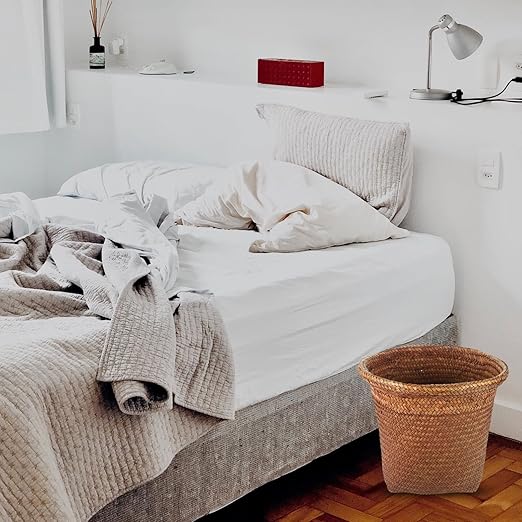 NUOBESTY Woven Trash can Trash can Straw Rattan Garbage bin Waste Basket Planter Basket for Home Kitchen Bedroom Bathroom Motion Sensor Office Slim