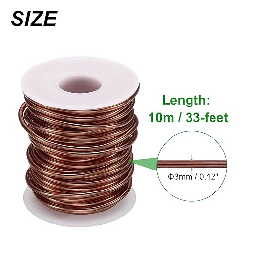HARFINGTON Bonsai Wire Anodized Aluminum Training Wire Roll 3mm/9 Gauge 33ft Length Bendable Bonsai Tree Wire for Garden, Horticulture, Landscape, Planting, Copper