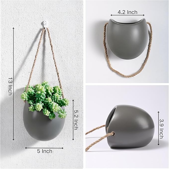Set of 3 Ceramic Wall Vases - Hanging Pocket Planters for Indoor Plants, Wall Decor for Entryway Hallway Bathroom Living Room Dining Room