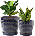 Plant Pots, Planters for Indoor Plants, Ceramic Plant Pots, 6.5+5.5 inch Plant Pot with Drainage and Saucer, Pots for Plants with Hole Mesh Pad, Set of 2, Reactive Glaze Blue