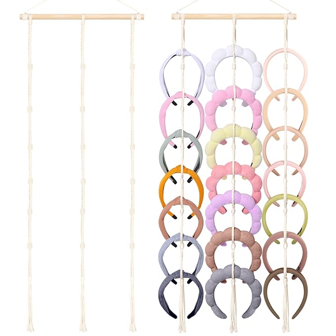 Headband Holder Organizer for Girl,Macrame Hairband Storage for Women,Boho Hair Hoop Display Hanging Hair Accessories Organizer Bedroom College Dorm Decor Wall Door