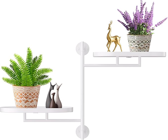 YQSLYSF Window Rotating Plant Stand Shelf Indoor White Metal Floating Shelves 2-Tier Wall Mount Plant hanger Holders for Wall Planter Modern Home Decor window sill gifts