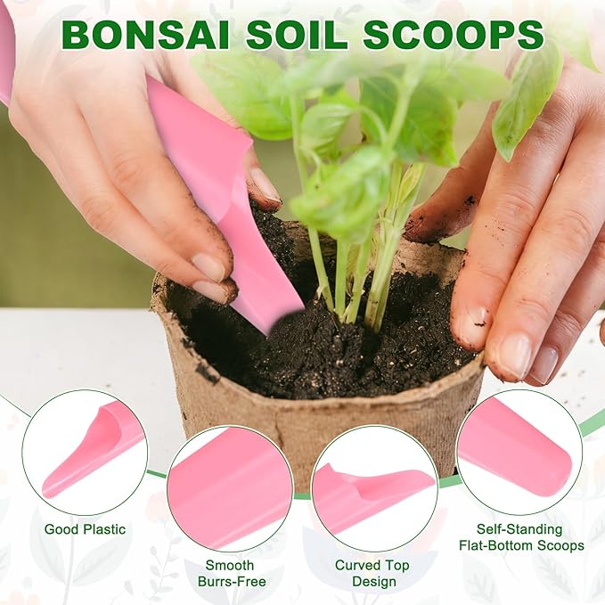 M METERXITY 2-Pack Bonsai Soil Scoops, Plastic Garden Soil Scoops Bucket Shovel Potting Scoopers for Transplanting/Flower Planting/Plant Succulent, Colorful Small Gardening Tools [Pink]