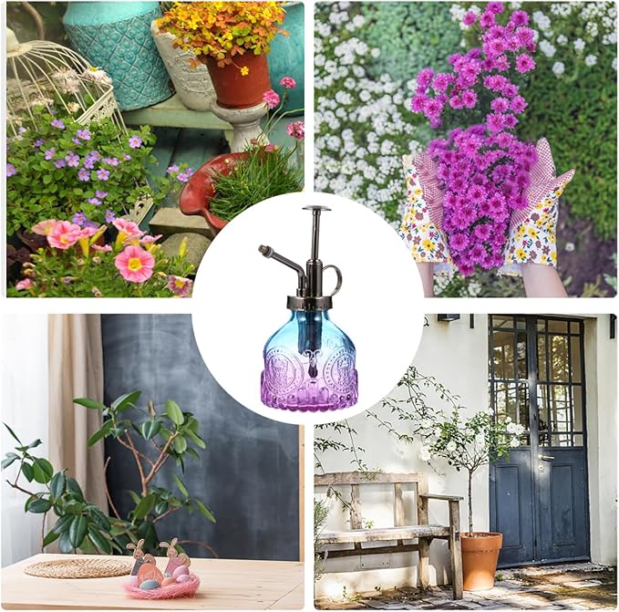 UPKOCH Vintage Glass Plant Mister Indoor Spray Bottle, Blue Purple Small Misting Watering Can for Orchid Succulents, Decorative Sprayer