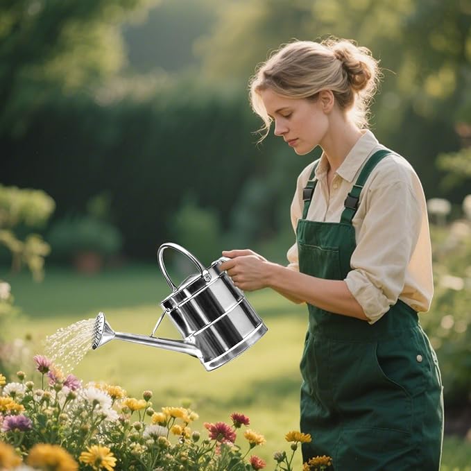 3 Gallon Metal Watering Can, Plants Stainless Steel Watering Pot with Long Spray Spout, Indoor Watering Can, Easy-Pour Flower Cans Outdoor Garden Large Capacity Ergonomic Handle, for Outdoors (8L)