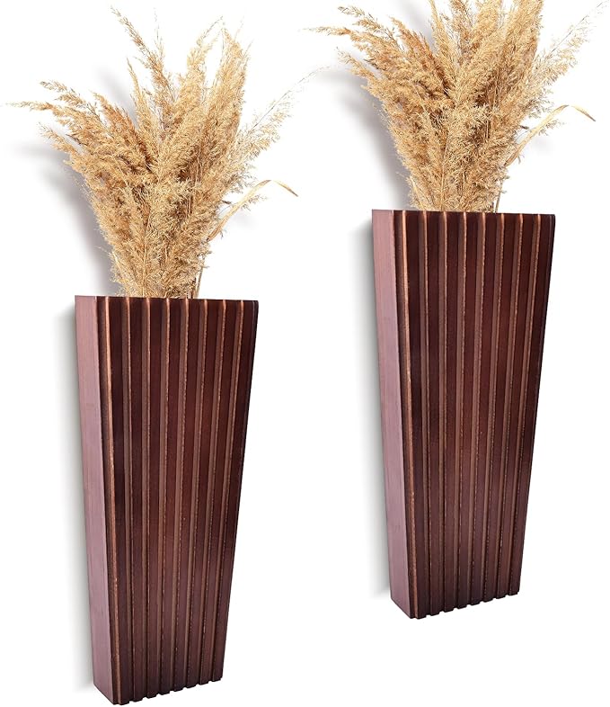 2PCS Wood Wall Planter for Indoor Plants, Wooden Hanging Planter for Dried Flowers and Artificial Greenery Plants, Modern Farmhouse Wood Wall Decor for Living Room,Bedroom,Bathroom(Brown)
