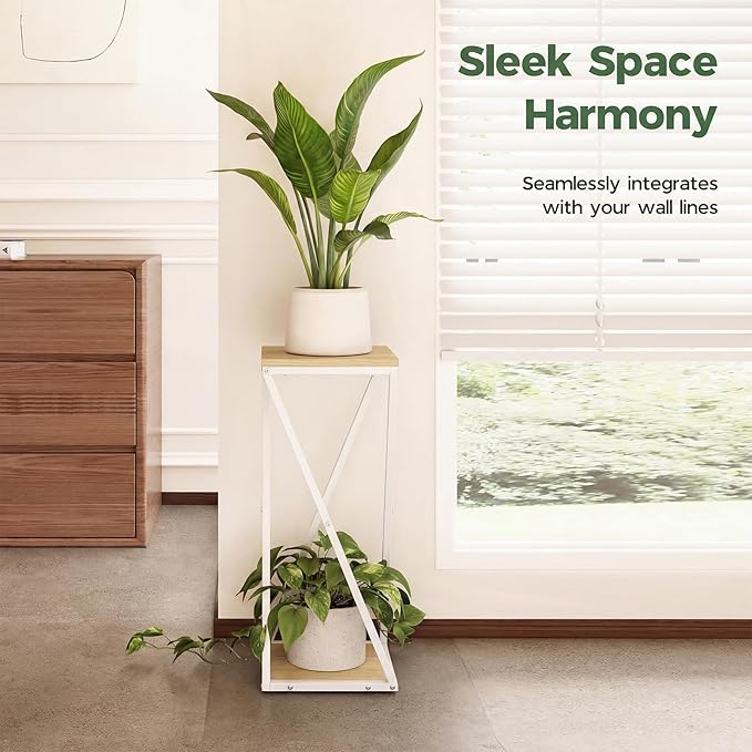 Bamworld Tall Plant Stand Indoor Corner Plant Shelf Tiered Plant Stand Wood Plant Table Heavy Duty Flower Pot Stands Metal Plant Holder for Living Room Bedroom Hallway(White)