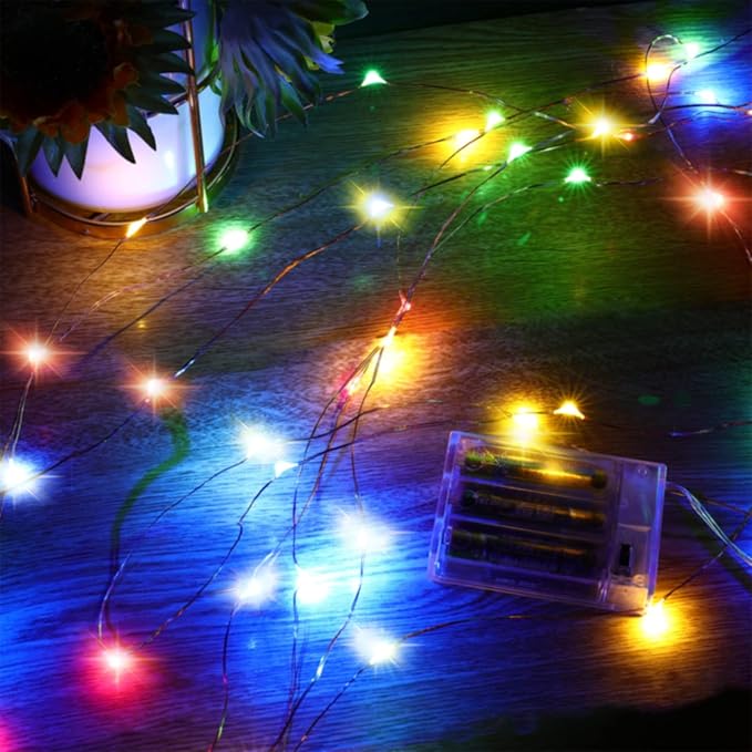 Ariceleo Led Fairy Lights Battery Operated, 4 Packs Mini Battery Powered Copper Wire Starry Fairy Lights for Bedroom, Christmas, Parties, Wedding, Centerpiece, Decoration (5m/16ft Multi-Colored)