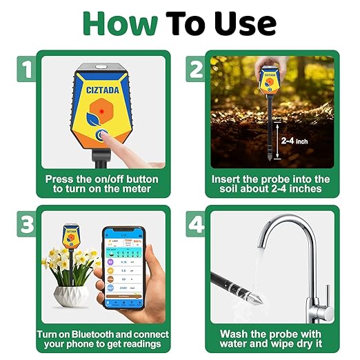 Smart Soil Moisture Meter pH Salinity Tester 8 in 1 Moisture pH Light Environment Humidity Fertility EC Salt Temp Soil Meter for Indoor/Outdoor Plants with App Monitor for Garden, Lawn, Farm
