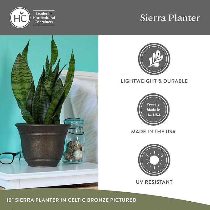 The HC Companies Sierra Round Self-Watering Pot - Lightweight Plastic Planter for Herbs & More - Durable Plant Pots for Indoor Plants & Outdoor Plants (7.5” Arizona Sand, Pack of 1)