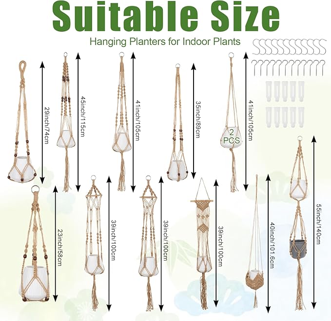 12 Pcs Macrame Plant Hangers, Macrame Hanging Planters for Indoor Plants Handmade Boho Hanging Baskets Flower Pots Holder Stand Plants Hangers for Outdoor Home Wall Decor