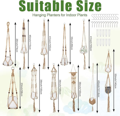 12 Pcs Macrame Plant Hangers, Macrame Hanging Planters for Indoor Plants Handmade Boho Hanging Baskets Flower Pots Holder Stand Plants Hangers for Outdoor Home Wall Decor