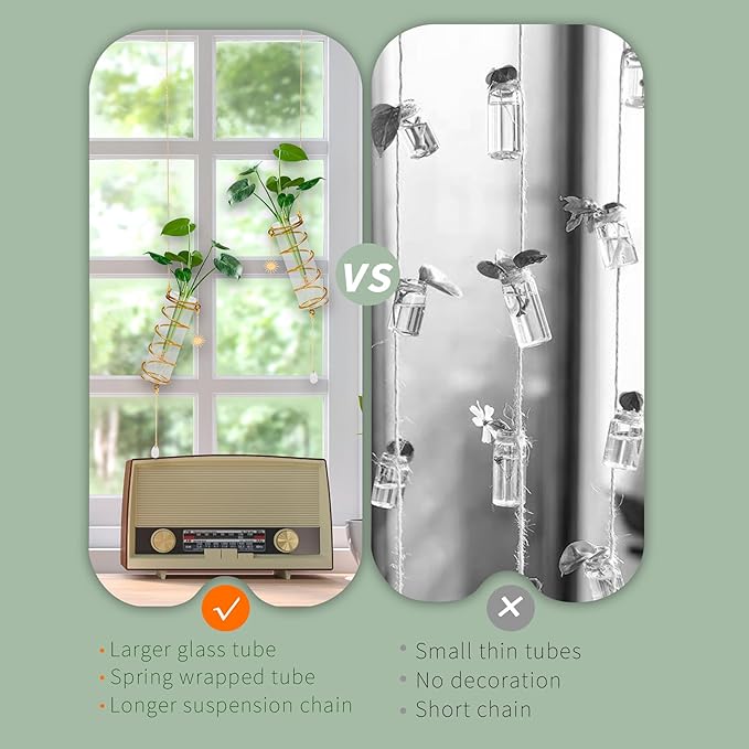 Plant Propagation Station Glass Hanging Propagation Tubes for Indoor Plants, Hydroponics Wall Planter Holder with Hanging Chain, 3Pcs Propagation Vases Hydroponics for Women Plant Gifts