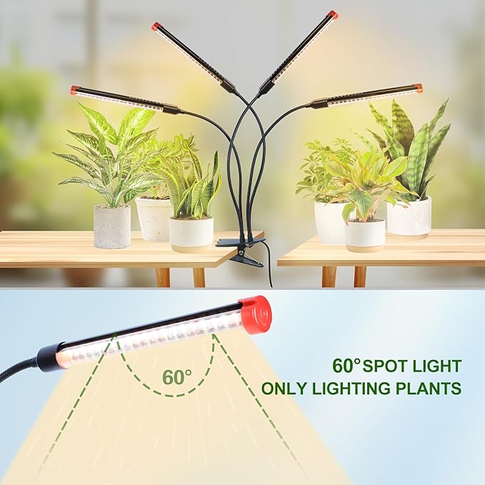 4Head Strong Clip Grow Lights for Indoor Plants, Seed Starting, Bonsai, 4/8/12/16/20H Timer, 36 Watt Power Draw, NO Need Adapter, Bright and Big Coverage, Best Gift for Plants Lover