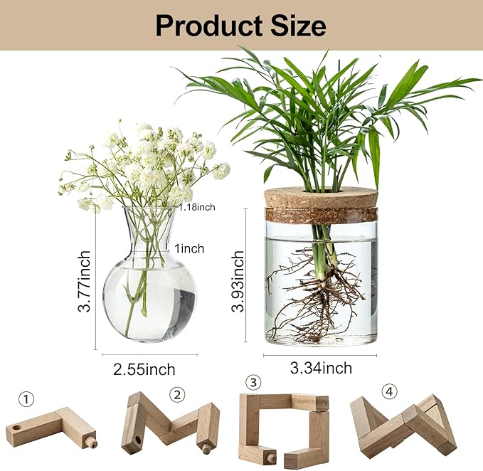 Plant Propagation Station, 2 Style Glass Planter Terrarium Set for Hydroponic Plants | Home Office Tabletop Decor, Gardening Gifts for Women, Mom, Plant Lovers (8)