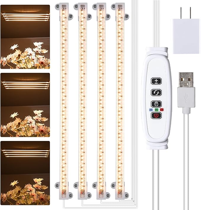 RWNTAO LED Plant Growing Lamp, 3000K Full Spectrum Grow Light Strips for Indoor Plants with 3/9/12H Timer & 10 Dimmable Levels, Sunlike Grow Light for Green House Hydroponics Succulent