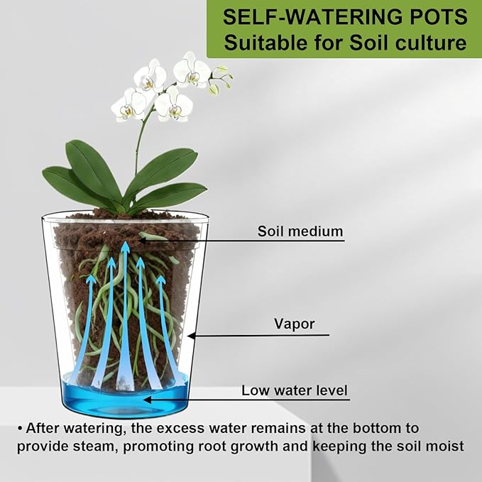 4 Pack of 7 and 5" Double-Layer Self-Watering Pot with Clear Nursery Pot - Indoor Planter with Drainage for Root Visibility,semi Hydro pots for repotting Orchids,Aroid or Monstera,White