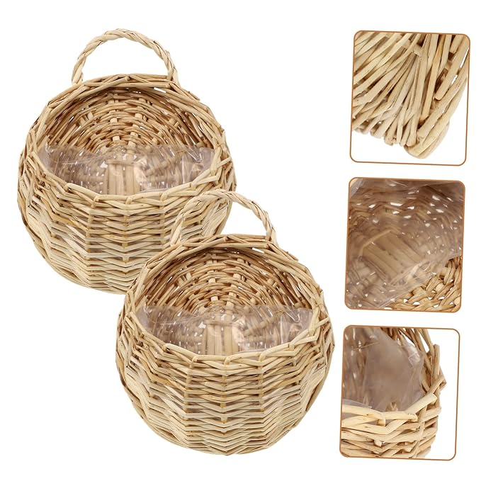 2pcs Woven Hanging Planter Basket Decorative Wall Hanging Flower Storage Baskets for Home Decor Space Saving for Indoor Plants Flowers Rustic Style for Kitchen Living Bathroom