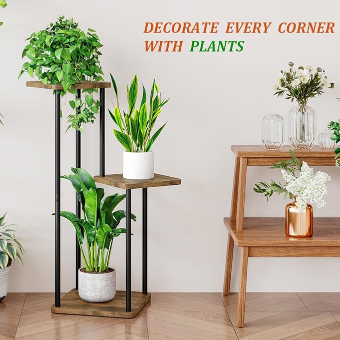 AZERPIAN 3 Tier Plant Stand Indoor Metal Plant Shelf for Multiple Plants Corner Flower Holders for Living Room Balcony Bedroom Patio Garden, Black (Black, 3 tier)