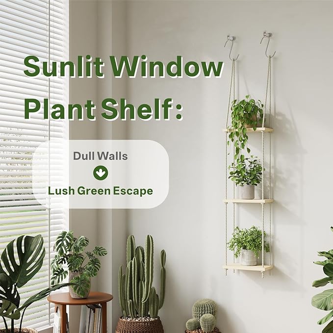 Window Plant Shelves 3-Tier Hanging Plant Shelves for Indoor Window Shelf for Plants Wall Mounted Window Sill Plant Shelf Living Room Garden Boho Decor