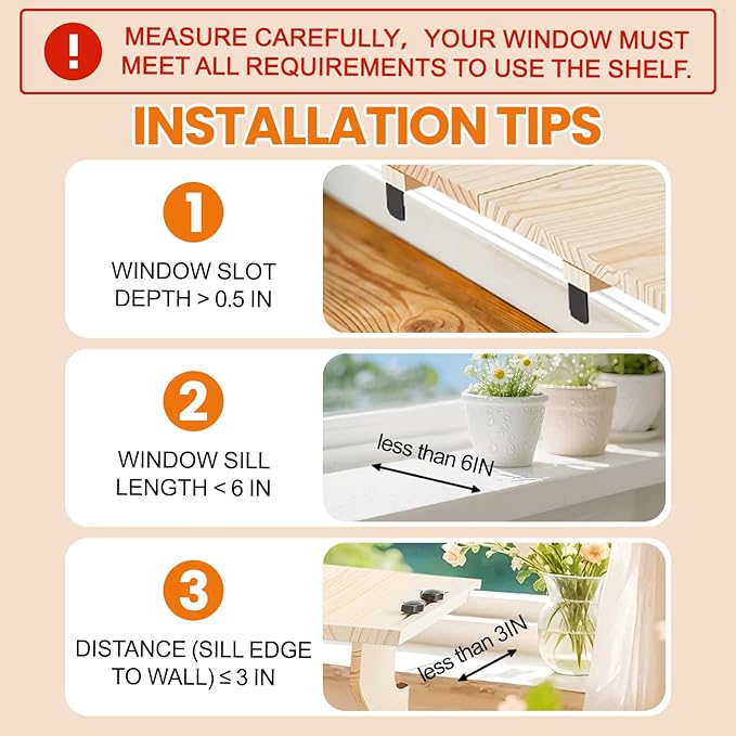 Wooden Window Plant Shelf Stands, 22" Sill Extender for Indoor Plants No Drilling, Renter Friendly Design，Easy Installation Without Damage