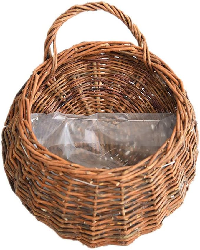 Wall Hanging Flower Basket, Handmade Wicker Hanging Basket for Plant Wall Mount Rattan Chlorophytum Comosum Hanging Basket for Front Door, Home, Garden. (S)