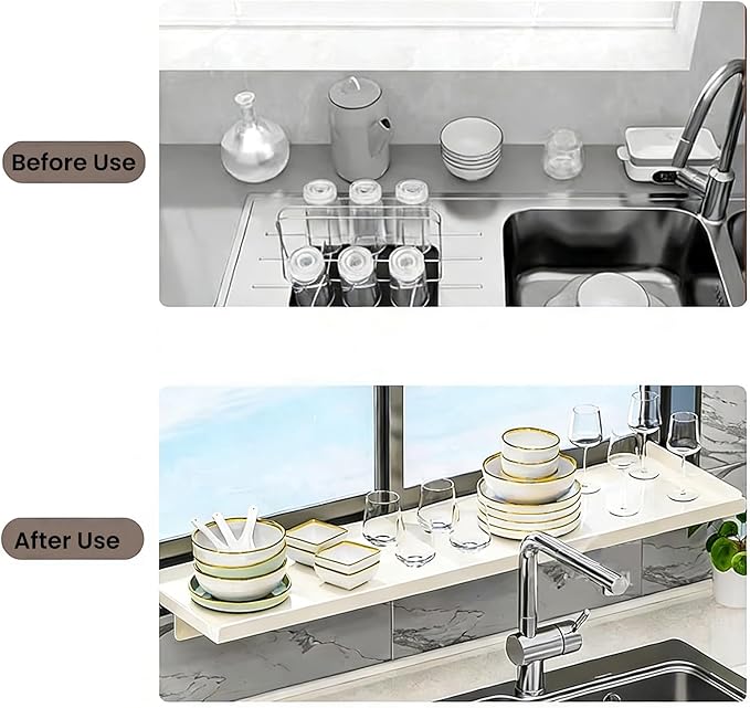 24x10in Window Sill Extender Plate, Carbon Steel Plants Shelf Countertop Extension Board with Magnetic Base for Kitchen Bathroom Organization (Off White, 23.6x9.8in)