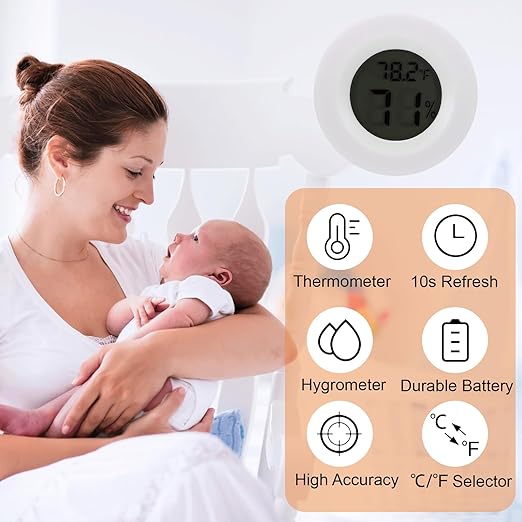 10 Pack Mini Hygrometer Thermometer - Digital Hygrometer Gauge LCD Monitor Temperature Humidity Meter Indoor Room Round Humidity Temperature Gauge for Greenhouse Home Kitchen