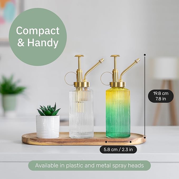 Useful Co. Yellow & Green Glass Plant Mister for inside, Mister for Plants, Plant Sprayer Mister, Decorative Plant Mister Spray Bottle with Adjustable Nozzle for indoor plants (230ml/ 7.8oz)