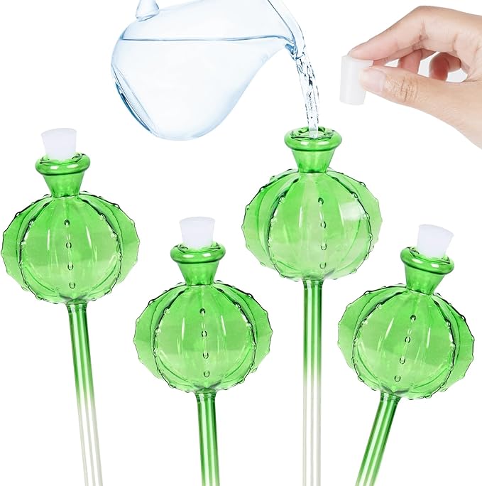 KGCCIZI Self Watering Planter Insert. Plant Watering Devices. Plant Watering Bulbs. 4-PCS Plant Watering Globes. Green Colors Cactus Shape Self Watering Globes Medium Size. Plant Lover Gifts