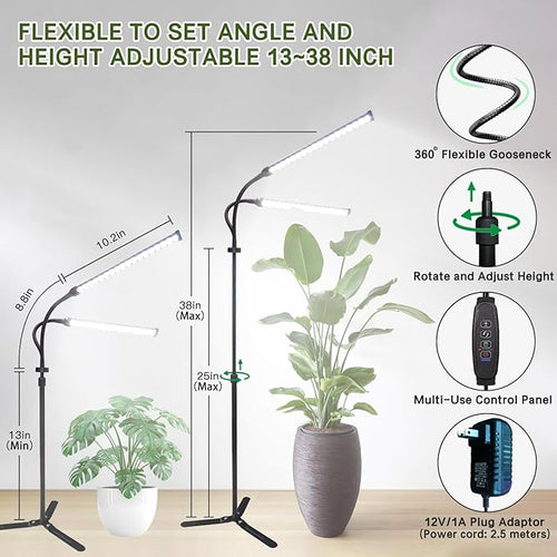 2025 Professional Grow Lights for Indoor Plants Growing, 126 LEDs 6000K Full Spectrum Plant Grow Lights Indoor, Height Adjustable (13-38''), 3 Spectrum Modes + 10 Dimming with 4/8/12/18H Timer