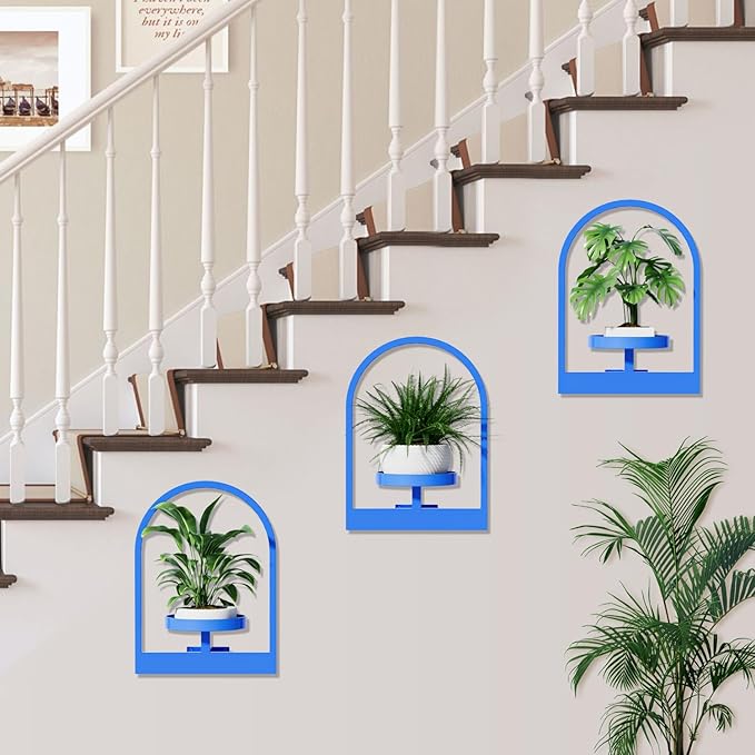 Plant Shelf for Window, Hanging Frame Decor Planter for Indoor Plants, Wall Plant Holder for Living Room/Entryway/Garden Flower Pot Holder Free Garden Shears (Arc-Blue, 2pcs)