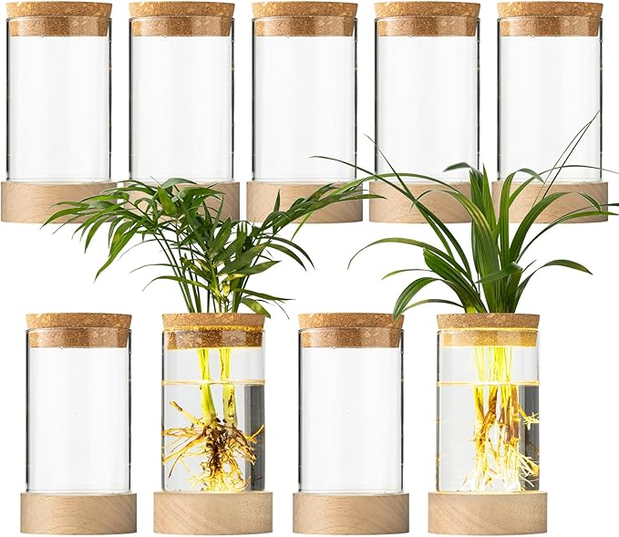 Glass Plant Propagation Stations, Propagation Vases for Plants with Ambient Light Base, Hydroponic Vase for Home & Office Windowsill Tabletop Decoration Desktop Vases for Living Room, Bedroom (9)