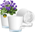 Meowell 6 inch Self Watering Pots for Indoor Outdoor Plants, 3 Pack Flower Plant Pots with Drainage Holes and Clear Reservoirs, Visible Water Level, Plastic Planters with Wicking Rope, White
