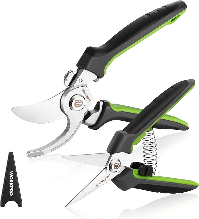 WORKPRO Garden Pruning Shears 2 Pack, 8.25" Bypass Pruning Shears and 6.25" Straight Garden Flower cissors, Garden Clippers Hand Tools for Cutting Flowers, Trimming Plants, Picking Fruits