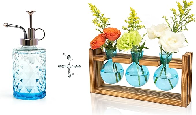 XXXFLOWER Upgraded Glass Plant Mister Spray+3 Blue Bulb Glass Propagation Station